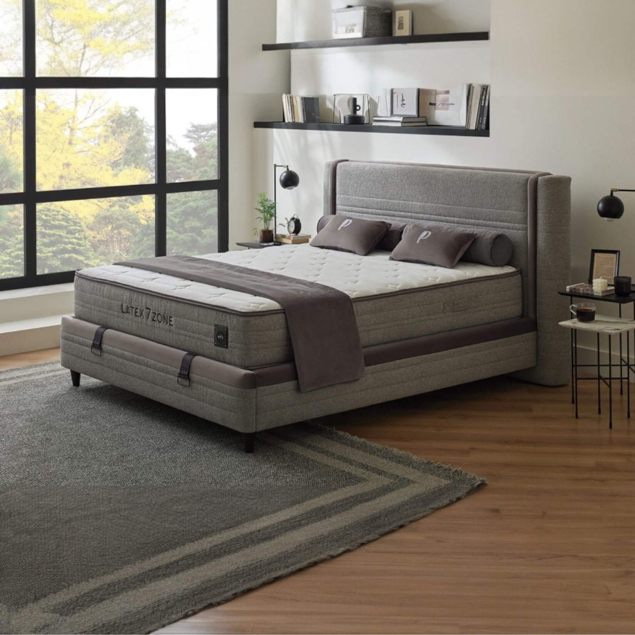 Легло Latex 7 zone с включен матрак Puffy – елегантен сив интериор