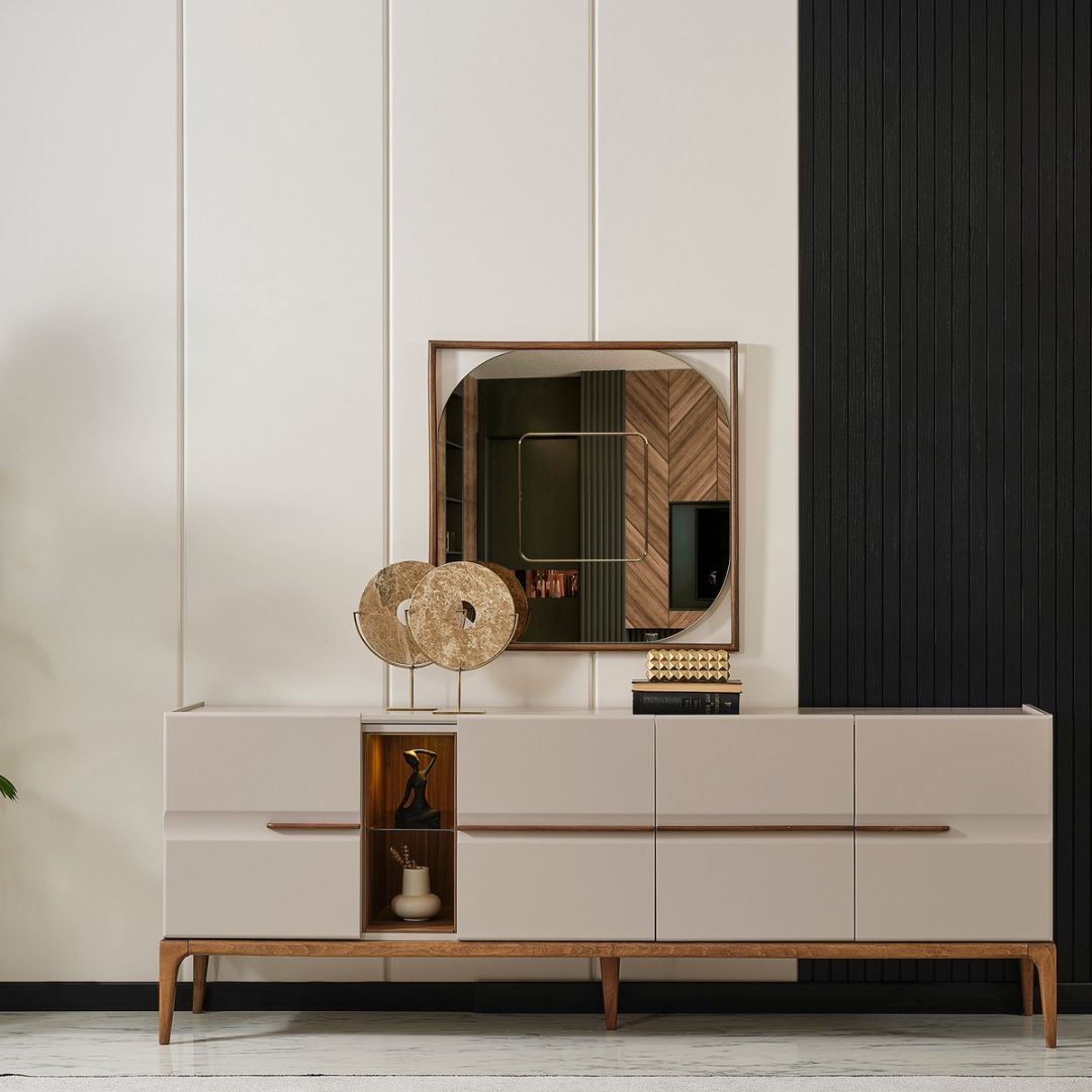 Бюфет Nova – изглед три четвърти, подчертаващ плавните ръбове.