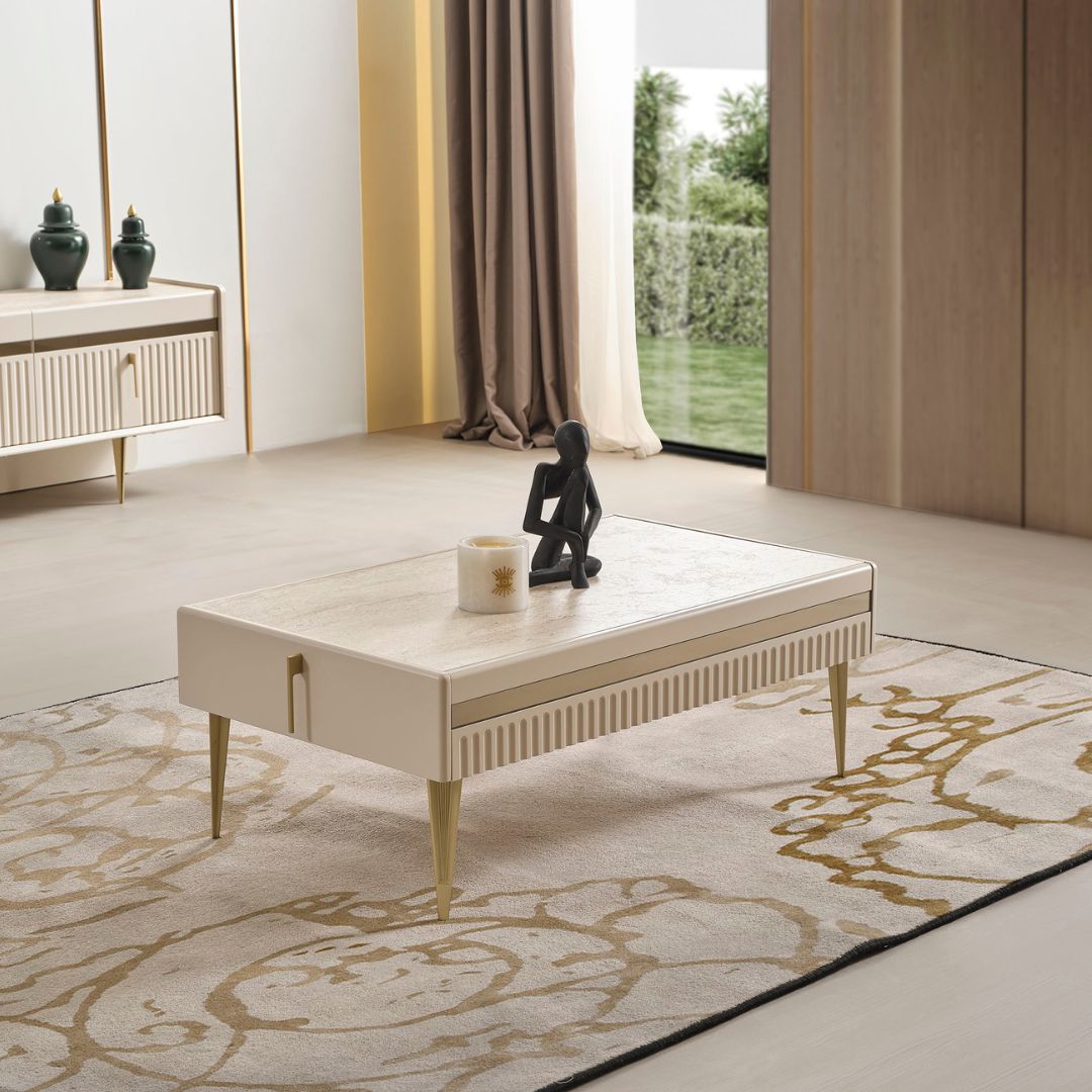 Холна маса Tesla – близък план на ръба на плота и финото изпълнение.