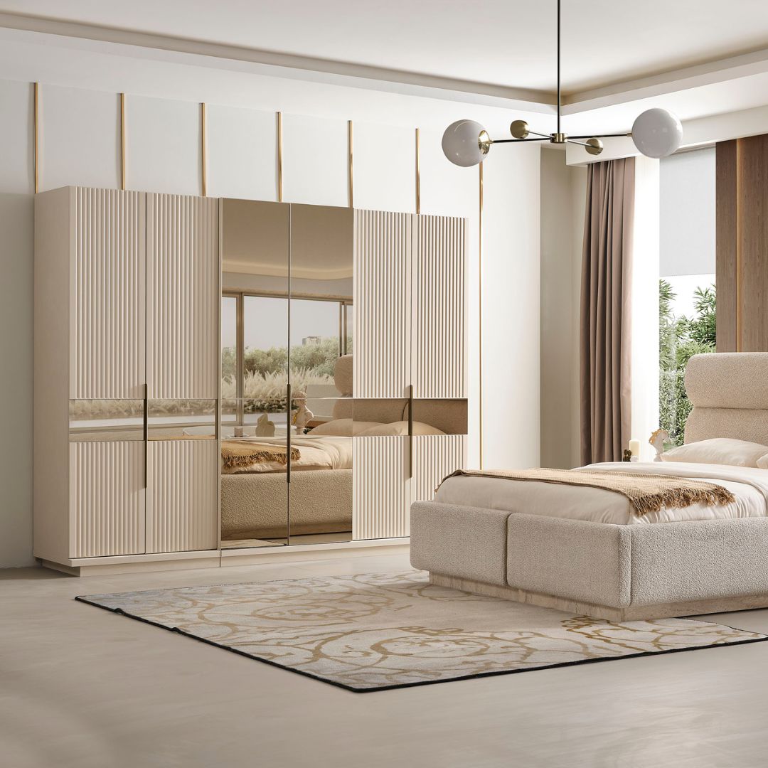Гардероб Tesla – фронтален изглед с изчистени линии в модерна спалня.