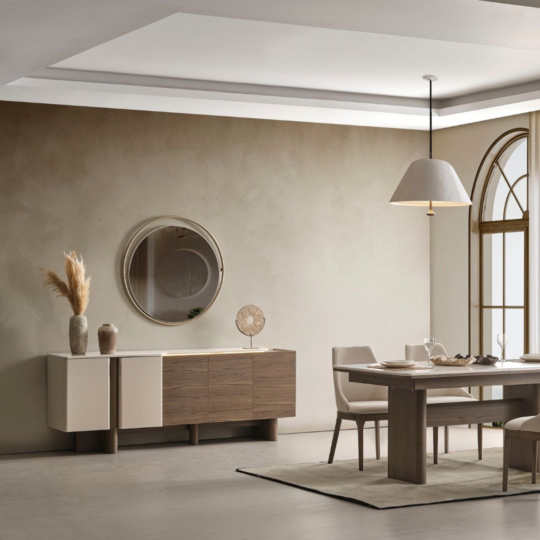 Бюфет Liva – изглед три четвърти, подчертаващ плавните ръбове.