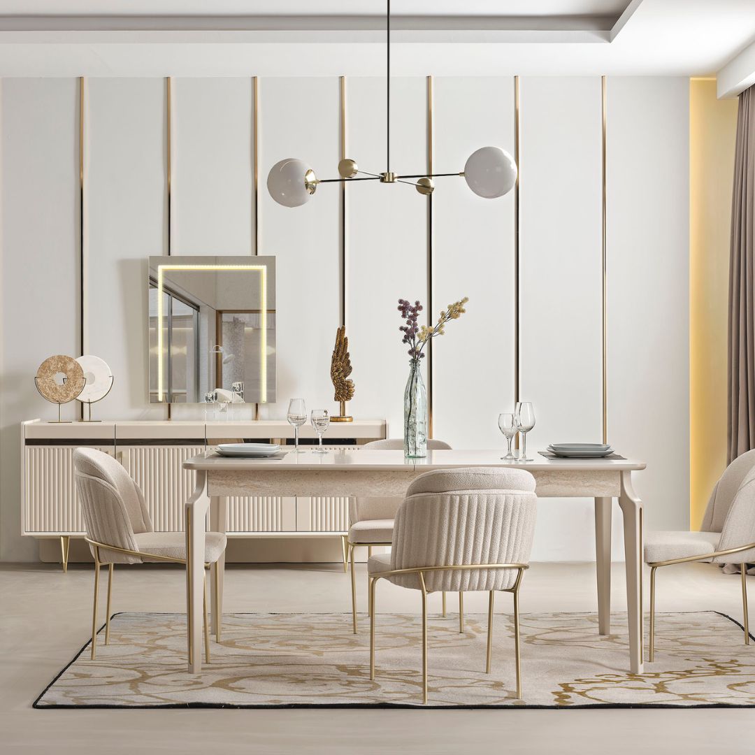 Трапезна маса Tesla – фронтален изглед в модерна трапезария.