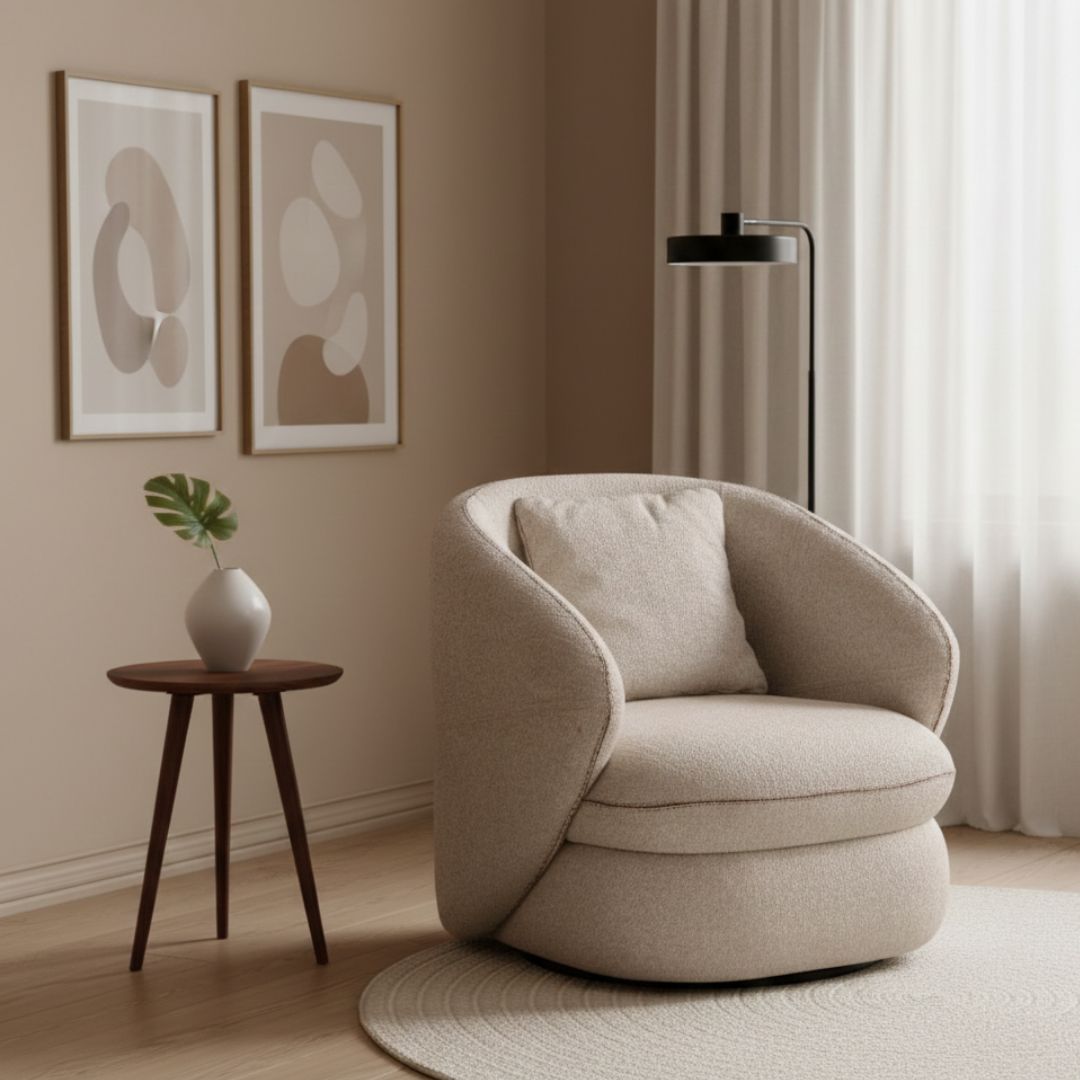 Кресло Nairobi, компактно дизайнерско кресло с мек силует, фронтален изглед.