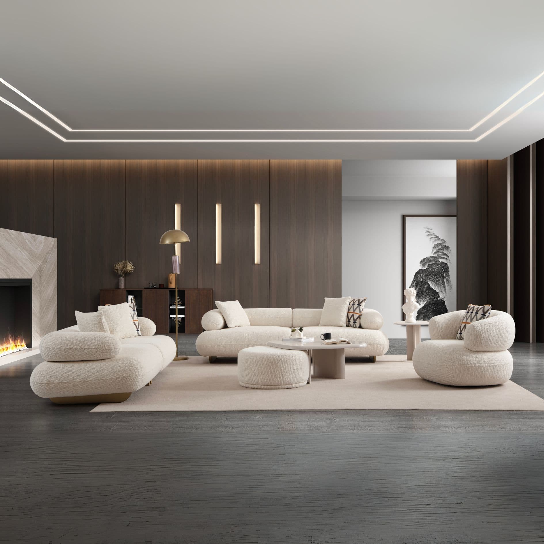 Прав диван Glamour – изглед под ъгъл, показващ меката форма и елегантния силует. Подходящ за съвременен интериор.