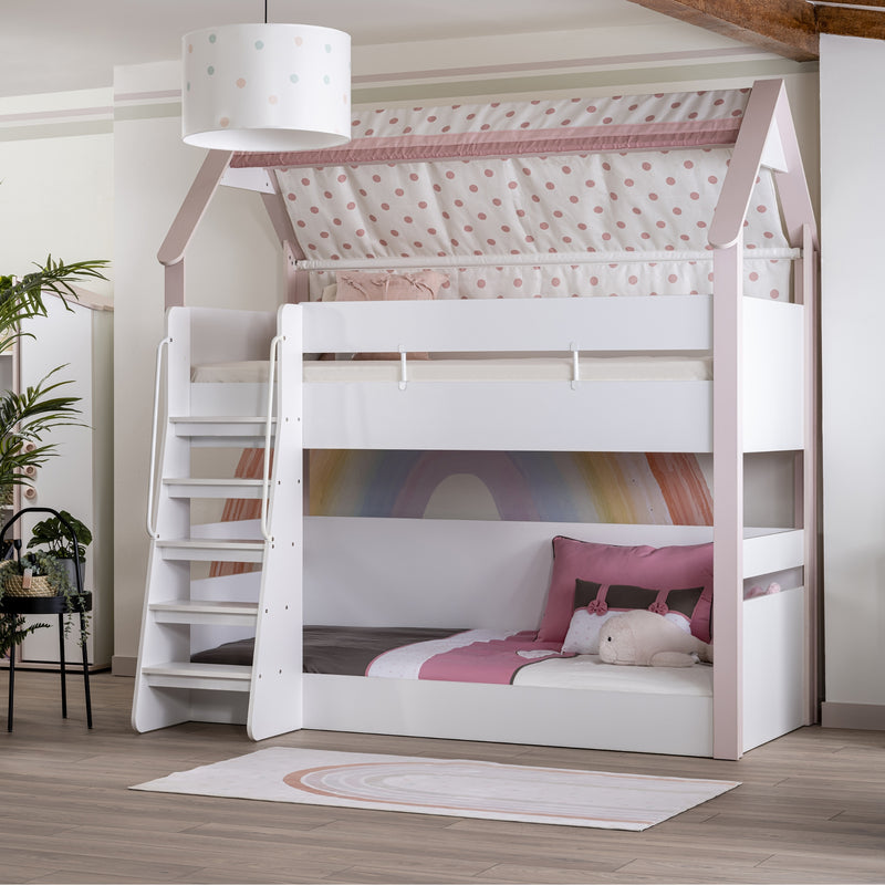 Детска стая с двуетажно легло Montesori pink
