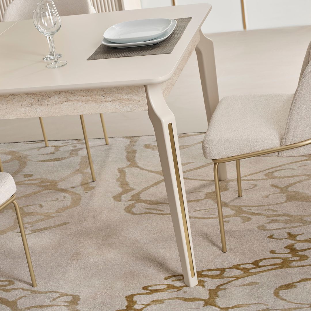 Трапезна маса Tesla – изглед три четвърти с подчертана стабилна основа.