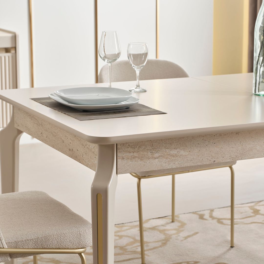 Трапезна маса Tesla – близък план на ръба на плота и плавния кант.