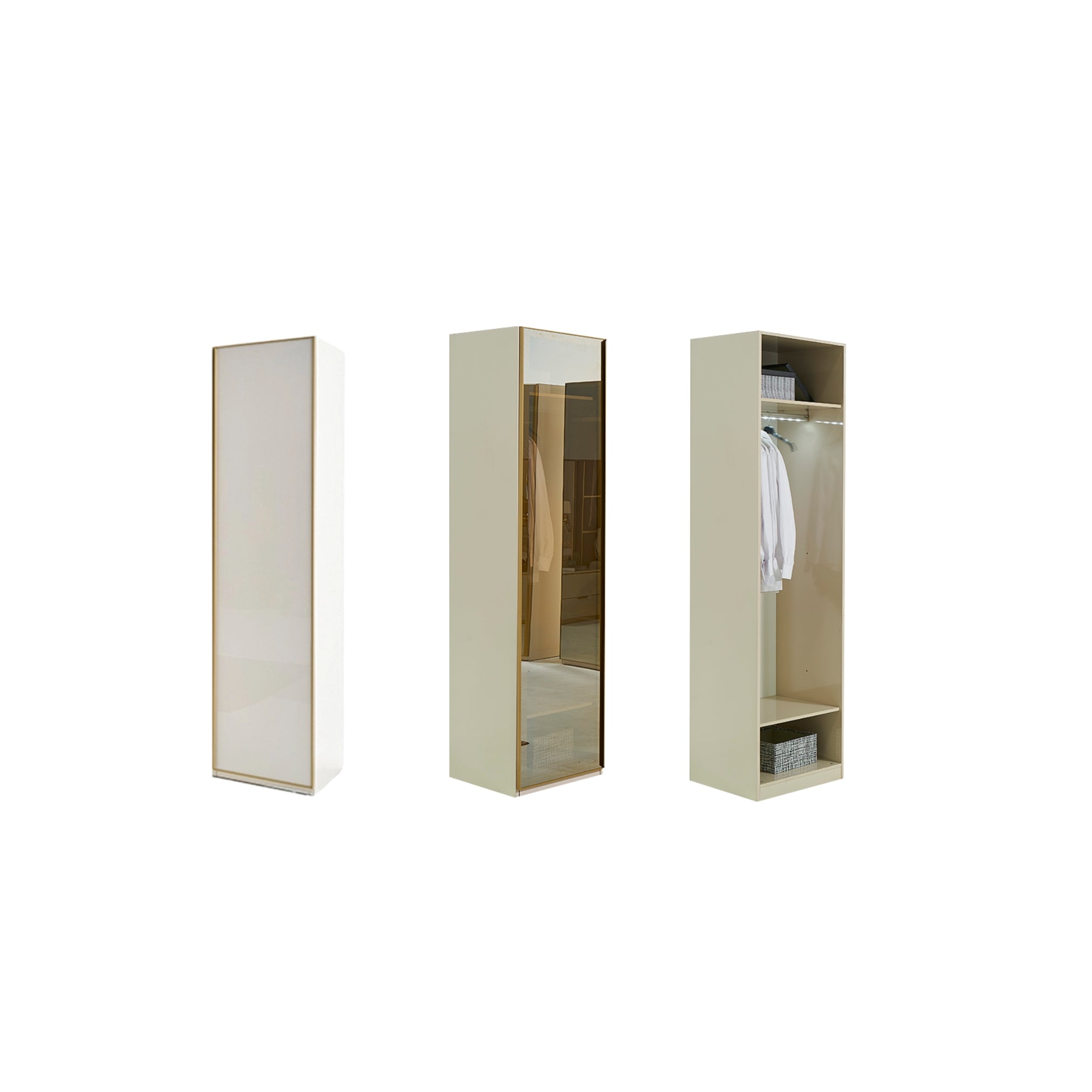 еднокрилен гардероб  със стъклени врати показващи вътрешното разположение