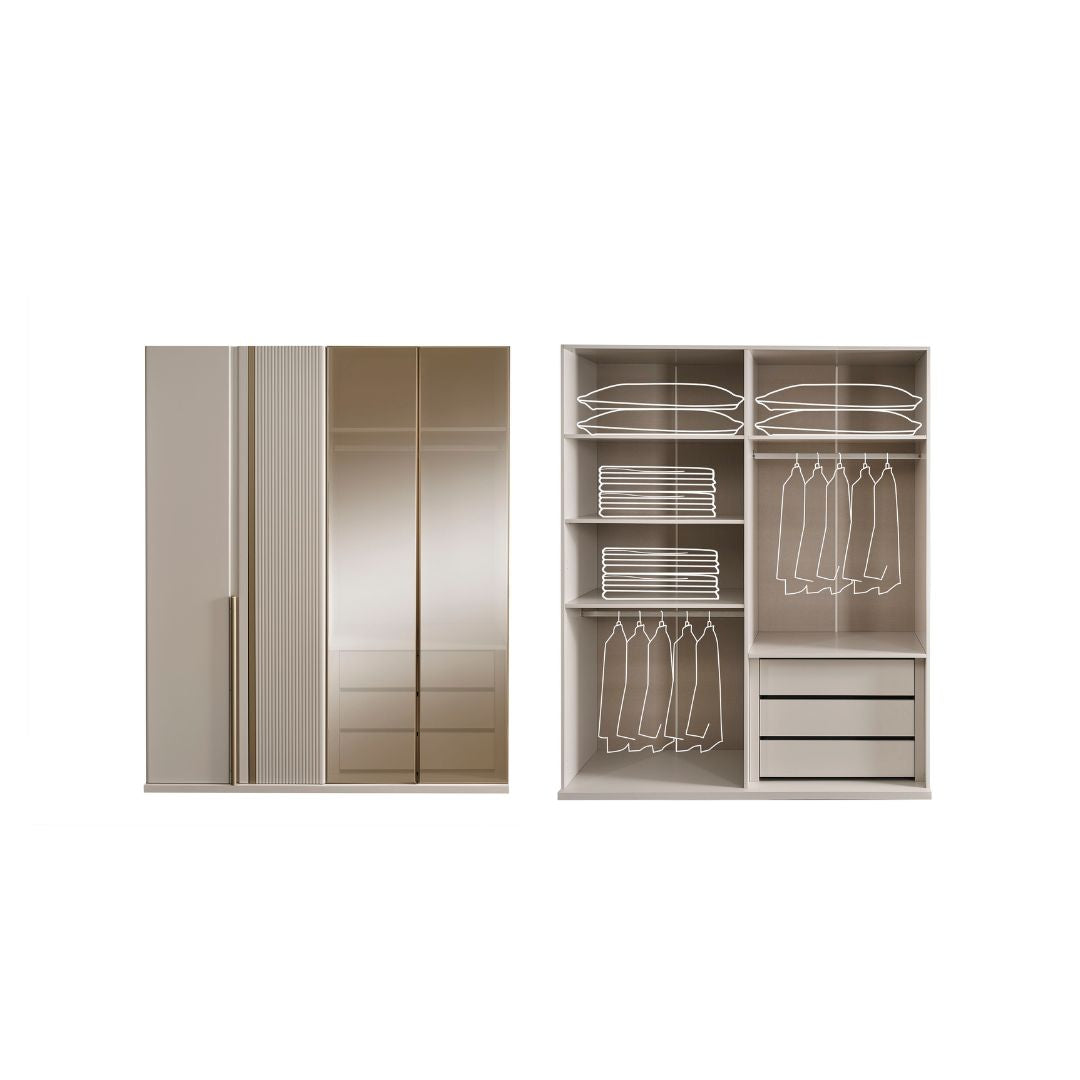 Гардероб Vega – страничен профил, подчертаващ височината 212 см.