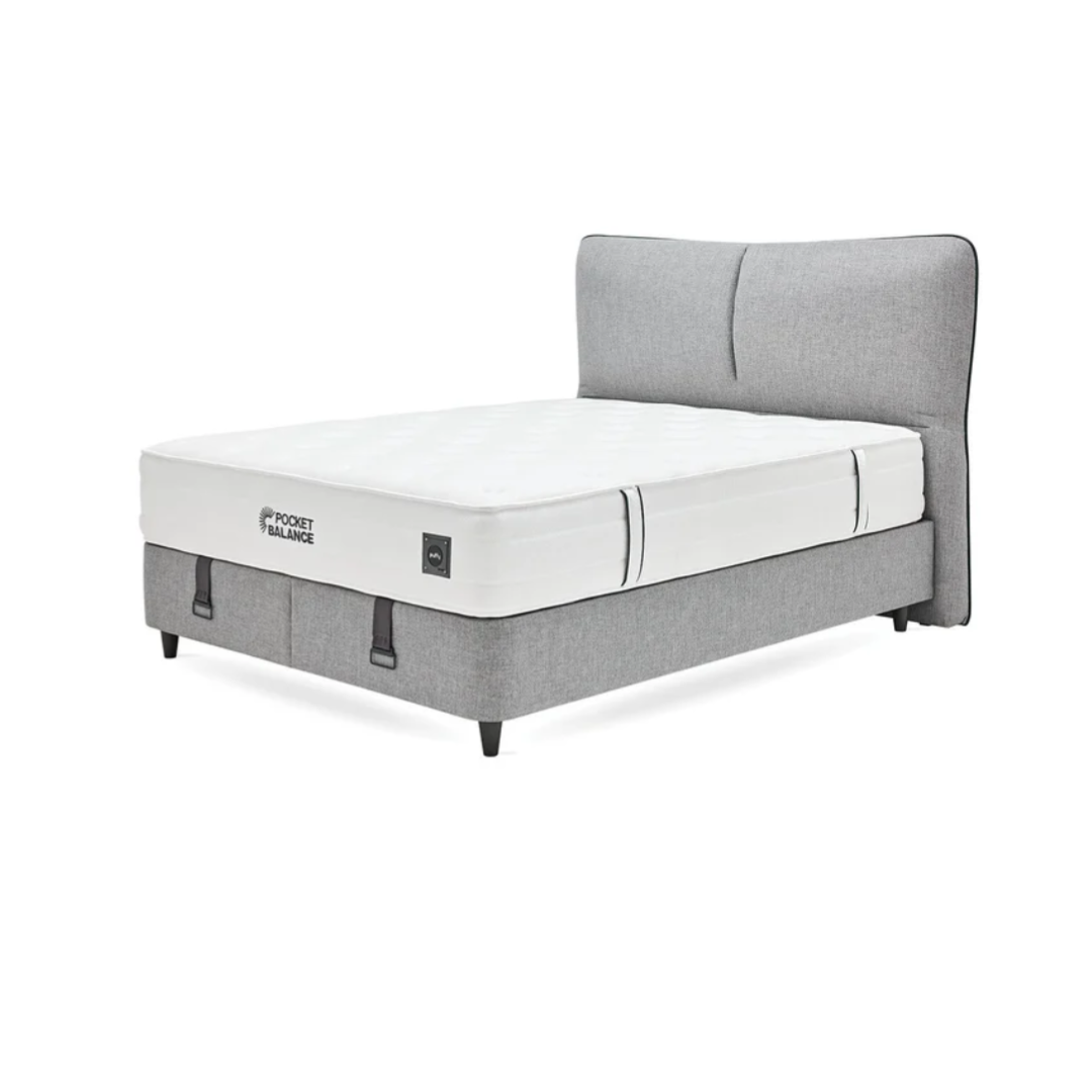 Легло с включен матрак Puffy Pocket Balance с табла и основа в сив текстил