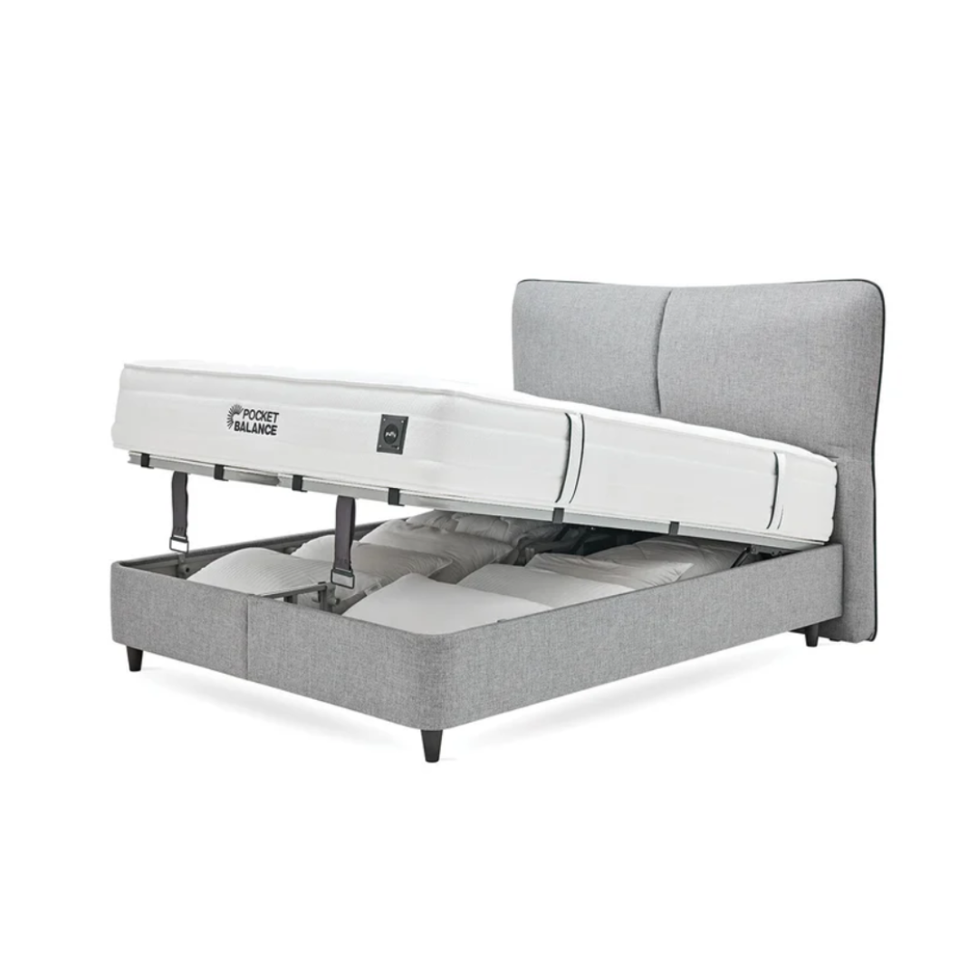 Профилен изглед на легло Puffy Pocket Balance – матрак, основа и табла