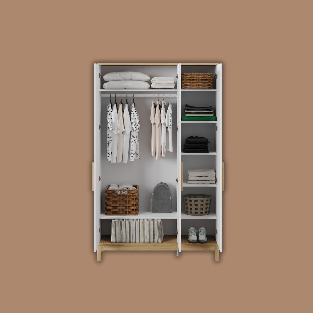 Трикрилен гардероб Etto със закачалки и рафтове за тийн и детска стая 