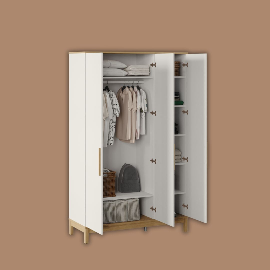 Трикрилен гардероб Etto със закачалки и рафтове за тийн и детска стая 