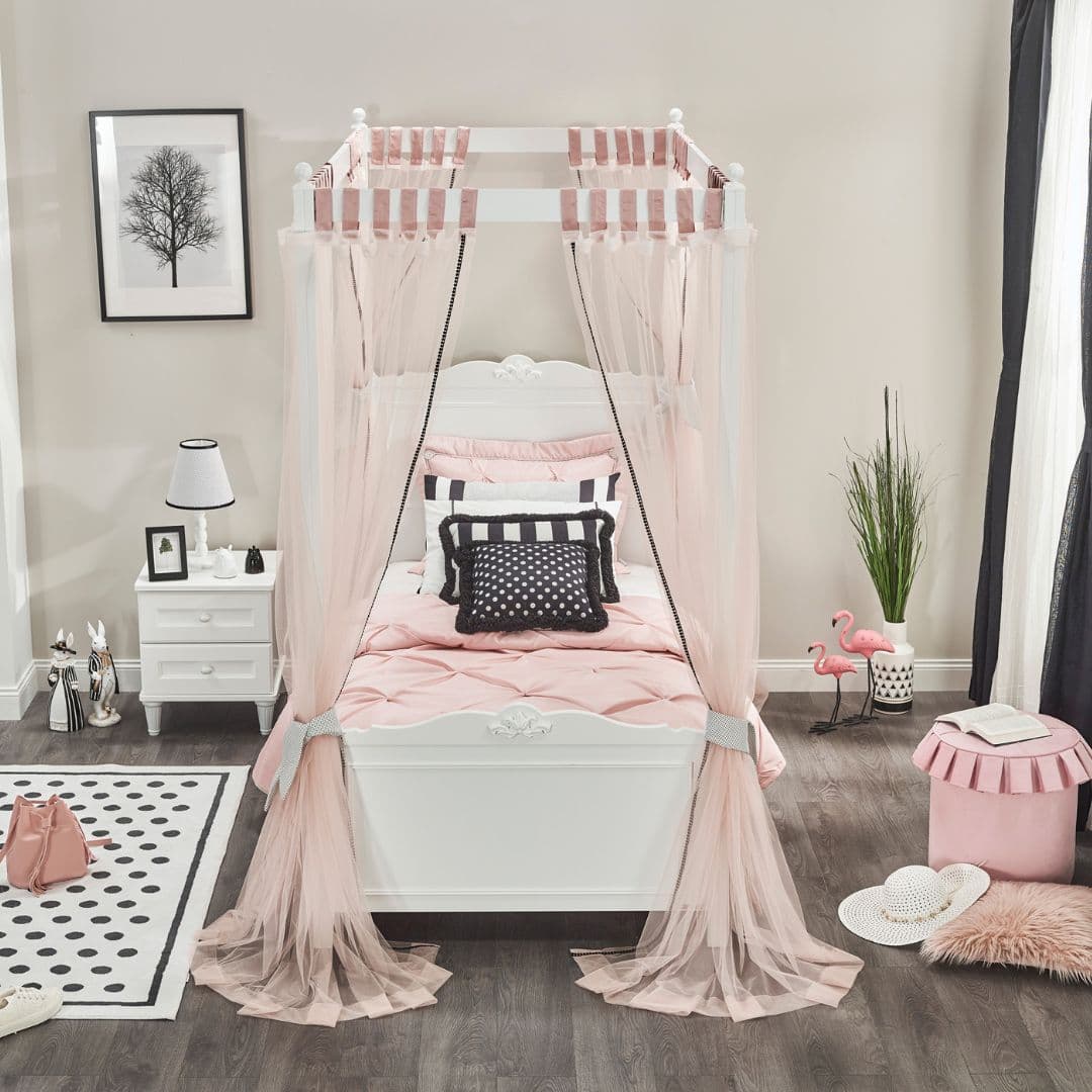 Легло с конструкция за балдахин детска стая Lora (100x200 см)