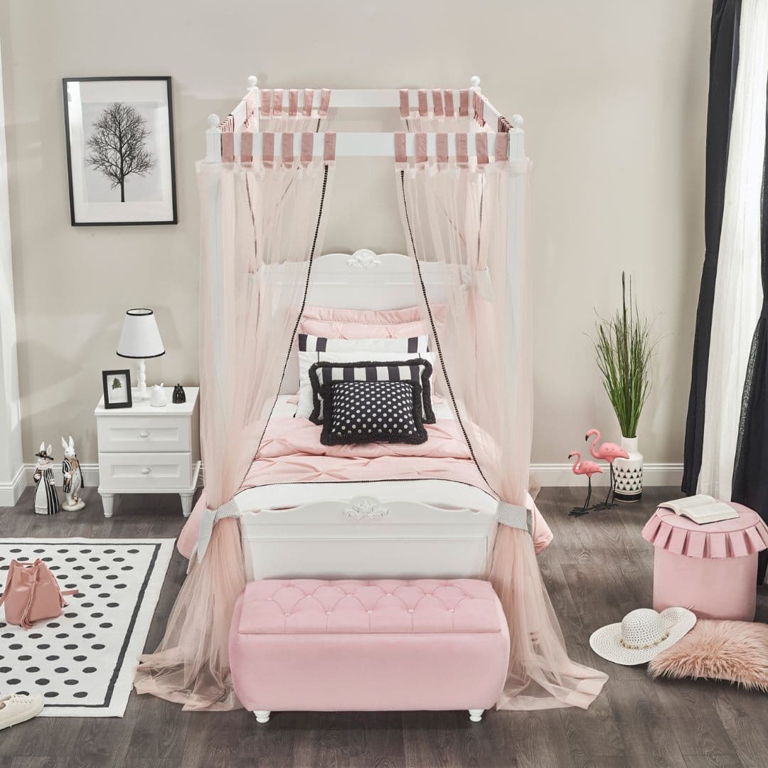 Легло с конструкция за балдахин детска стая Lora (120x200 см)