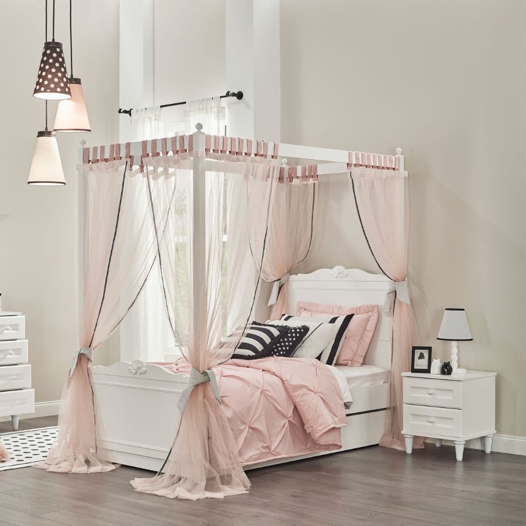 Легло с конструкция за балдахин детска стая Lora (120x200 см)