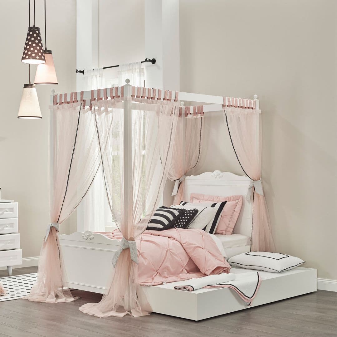 Легло с конструкция за балдахин детска стая Lora (120x200 см)