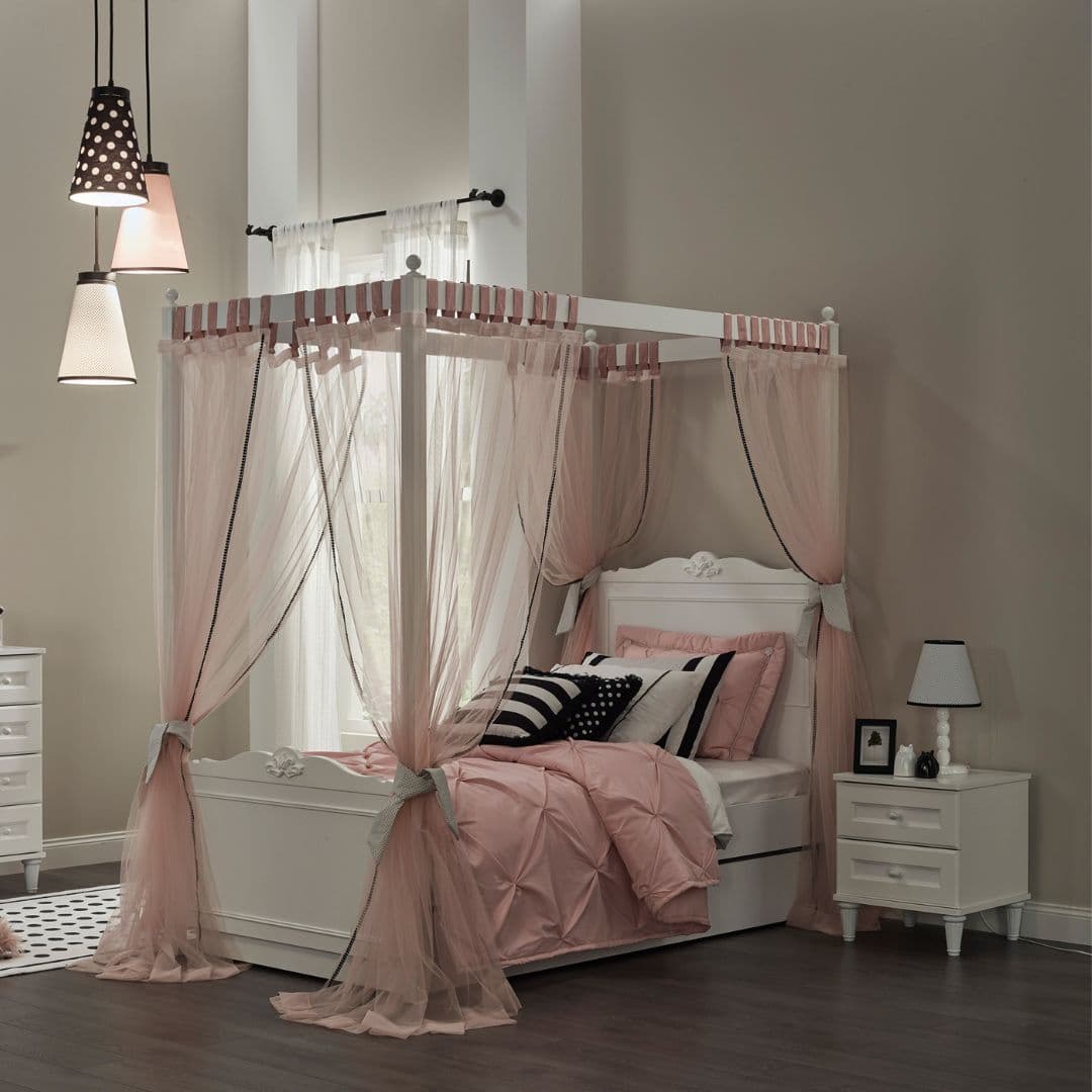 Легло с конструкция за балдахин детска стая Lora (120x200 см)