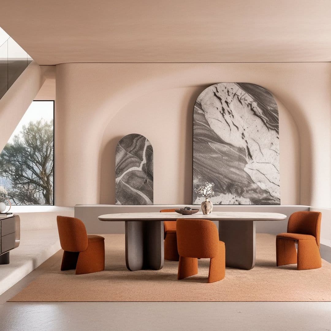 Трапезна маса Metropol в отворено дневно пространство, където масата е център на зоната за хранене.