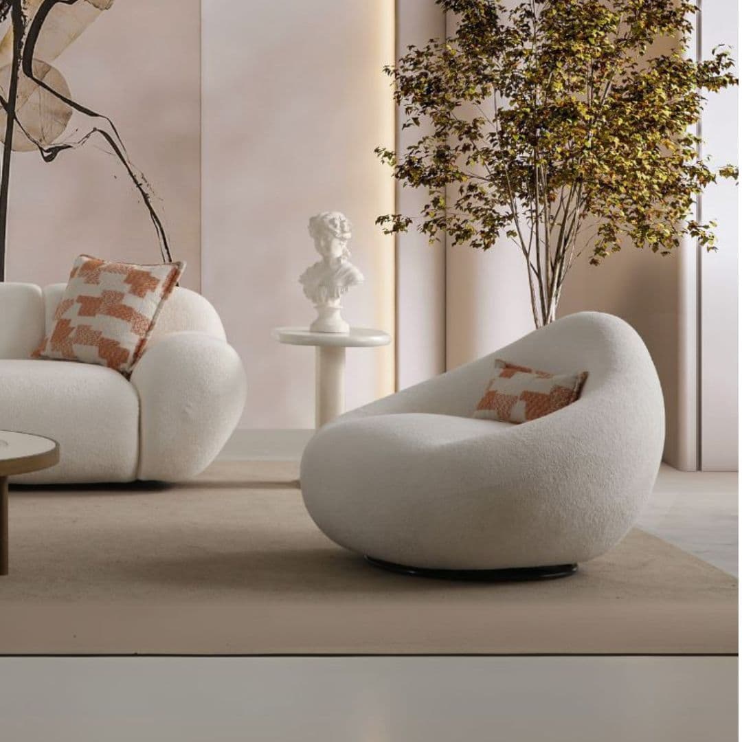 Кресло Molivo – фронтален изглед с изчистен силует и текстилна тапицерия.