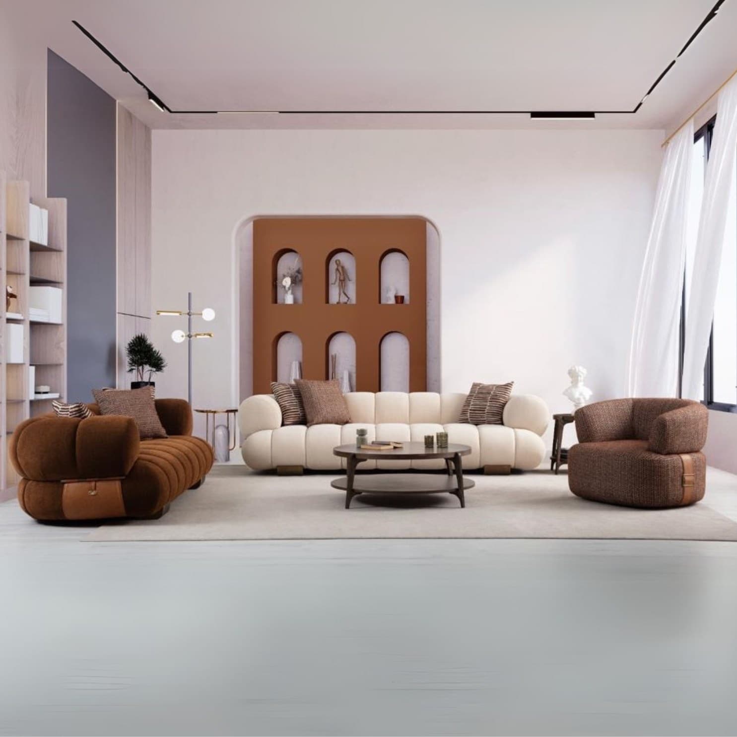 Прав диван Moon Life, модерна визия детайли от кожа и метал.