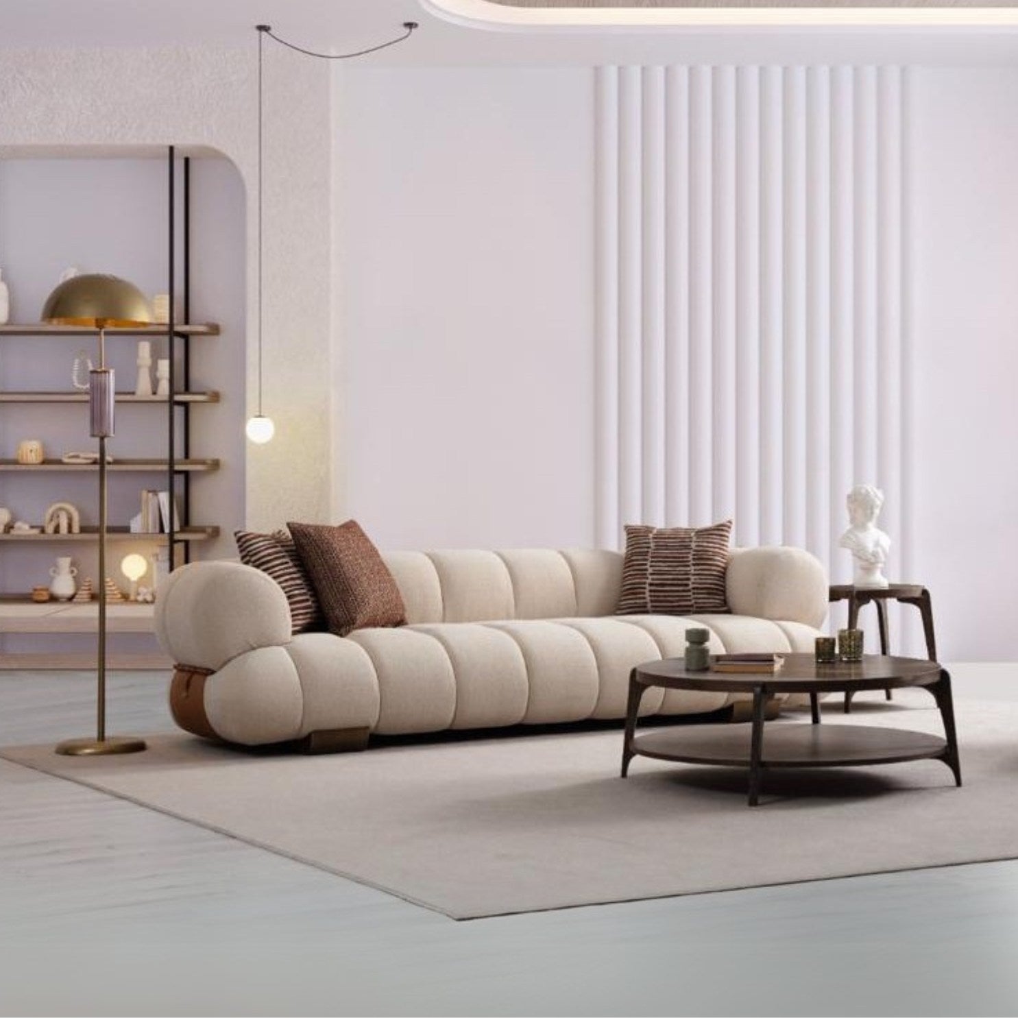 Прав диван Moon Life, модерна визия детайли от кожа и метал.