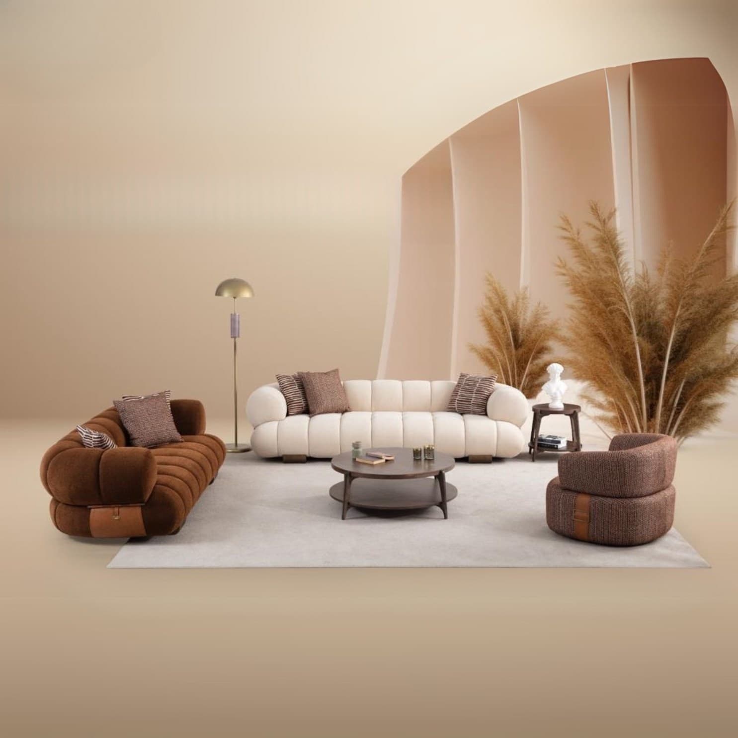 Прав диван Moon Life, модерна визия детайли от кожа и метал.