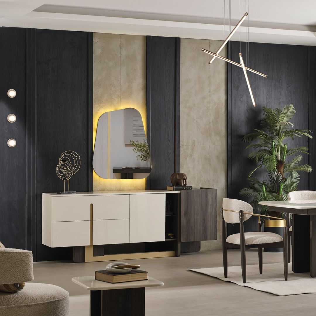 Огледало Pedro – правоъгълно огледало, комбинирано с бюфета в интериор.