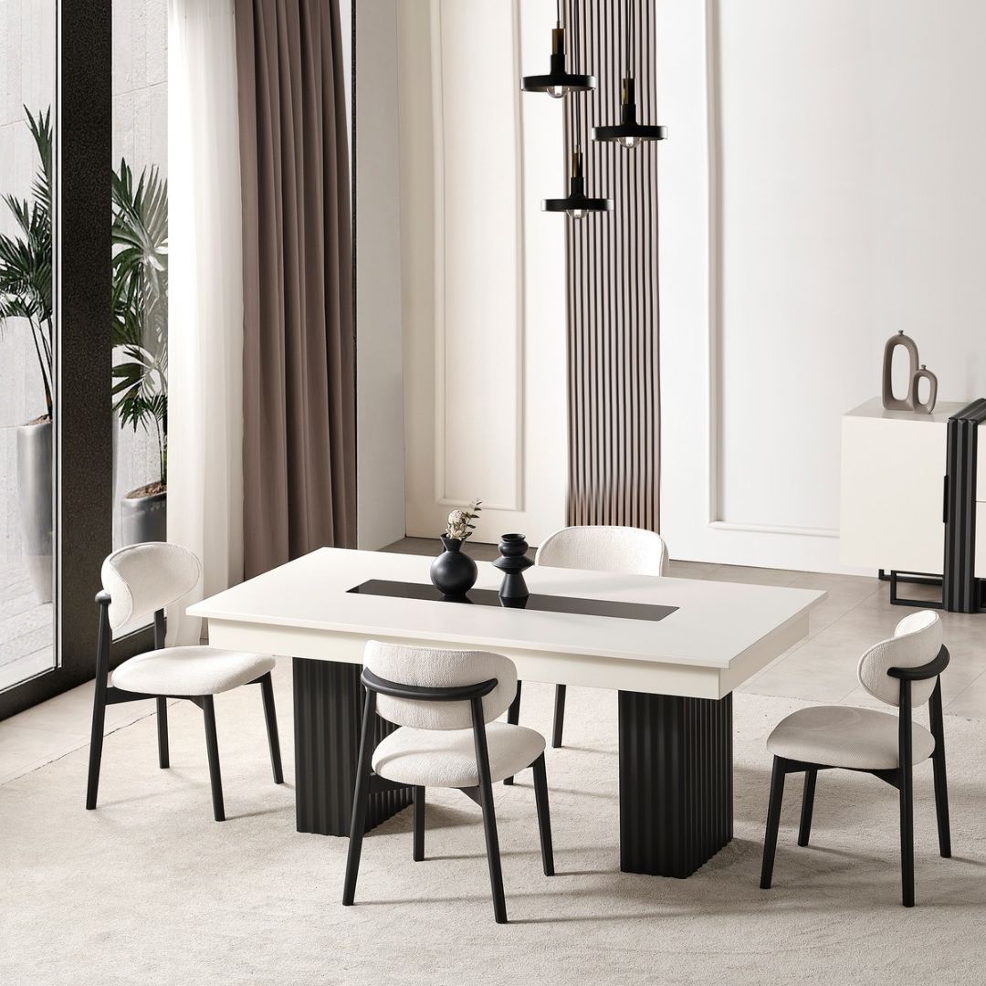 Трапезна маса Safir – правоъгълен плот 185×98 см със заоблени ъгли.