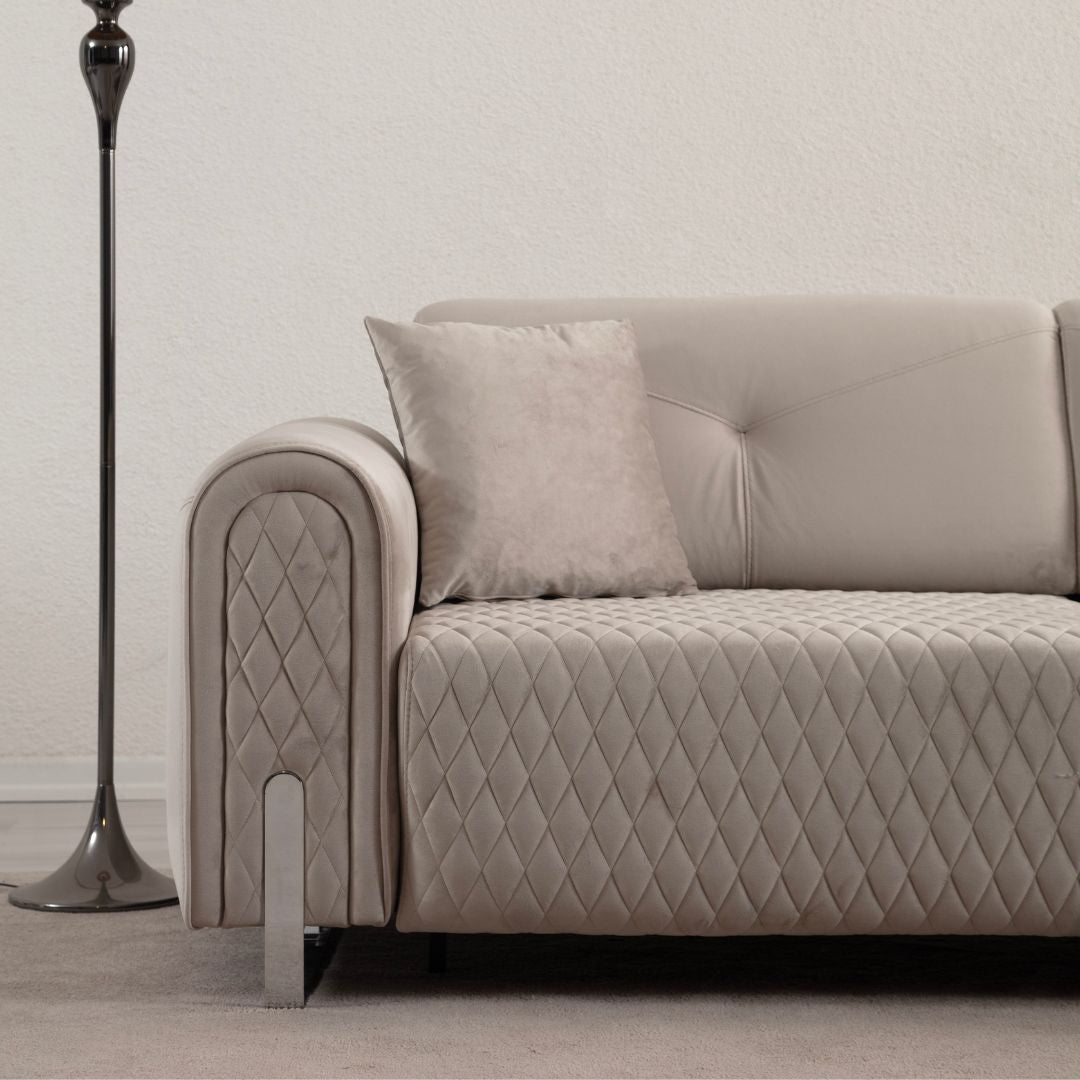 Ъглов диван Versace 305 см бежов с видок крак 