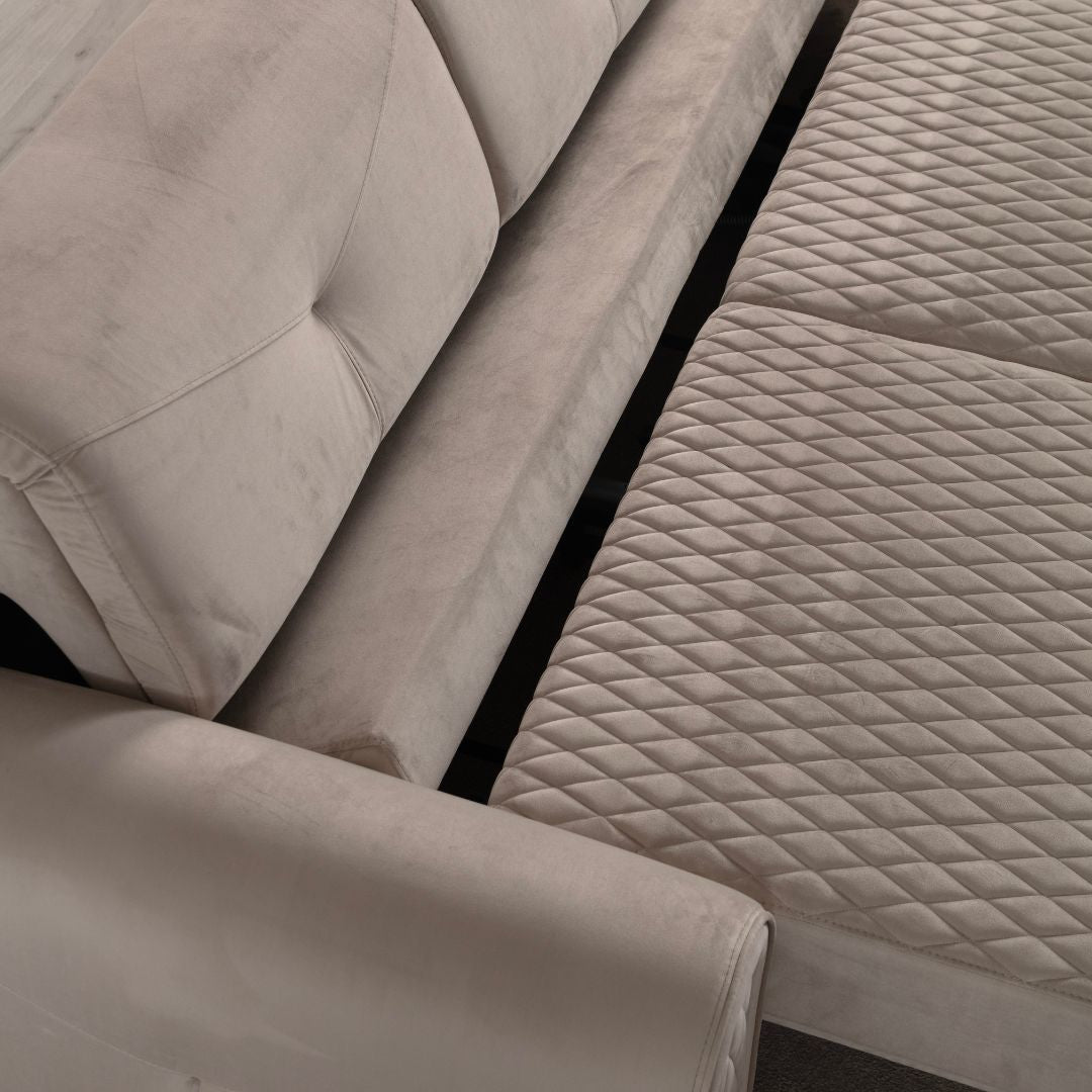 Ъглов диван Versace 305 см бежов с видок крак 