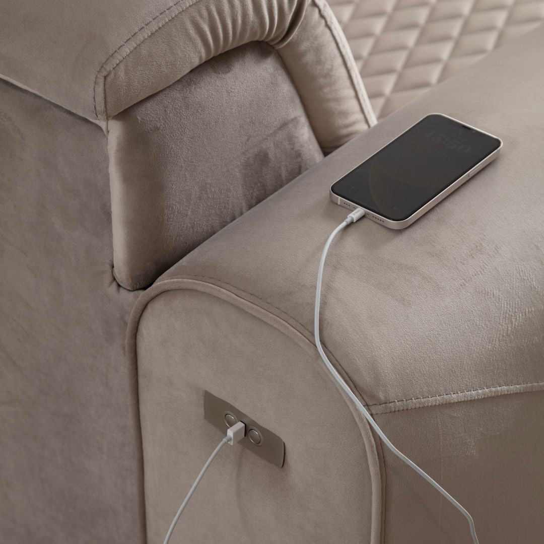 Ъглов диван Versace 305 см бежов с видок крак 