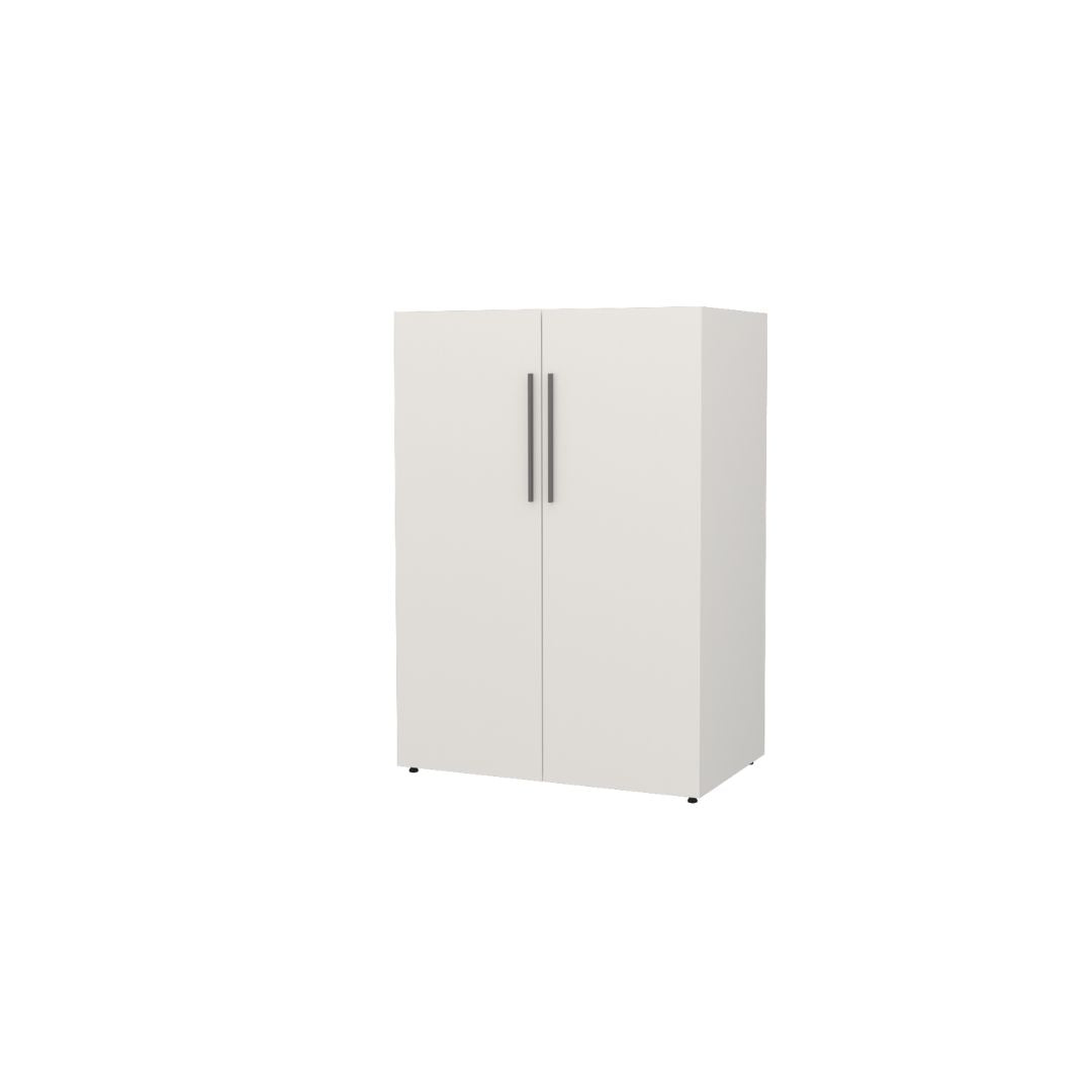 Двукрилен гардероб Neo Yellow на светъл фон с изчистени врати и жълт детайл. Компактна форма за по-малки стаи.