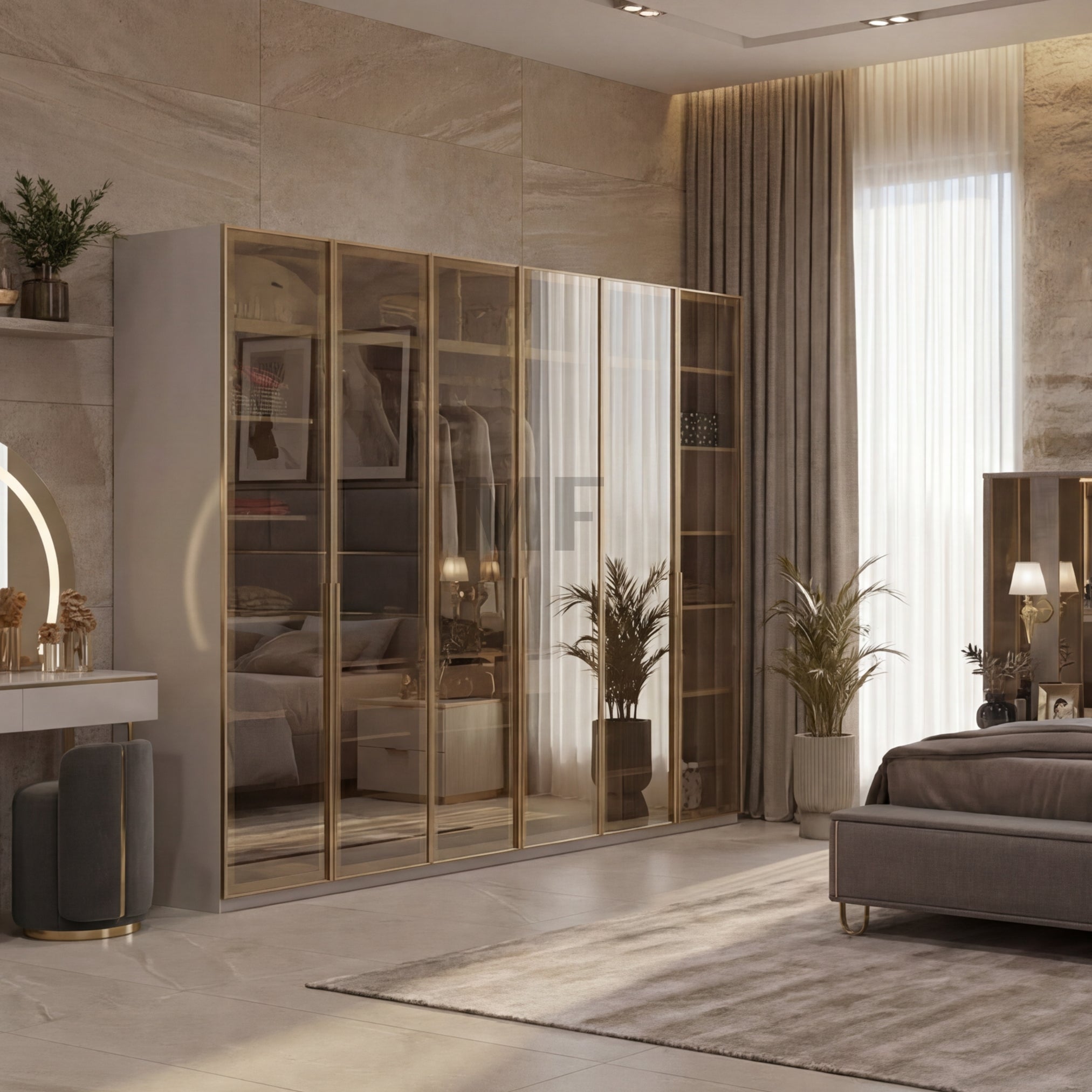 Модулен гардероб Kapadokya с врати от опушено стъкло