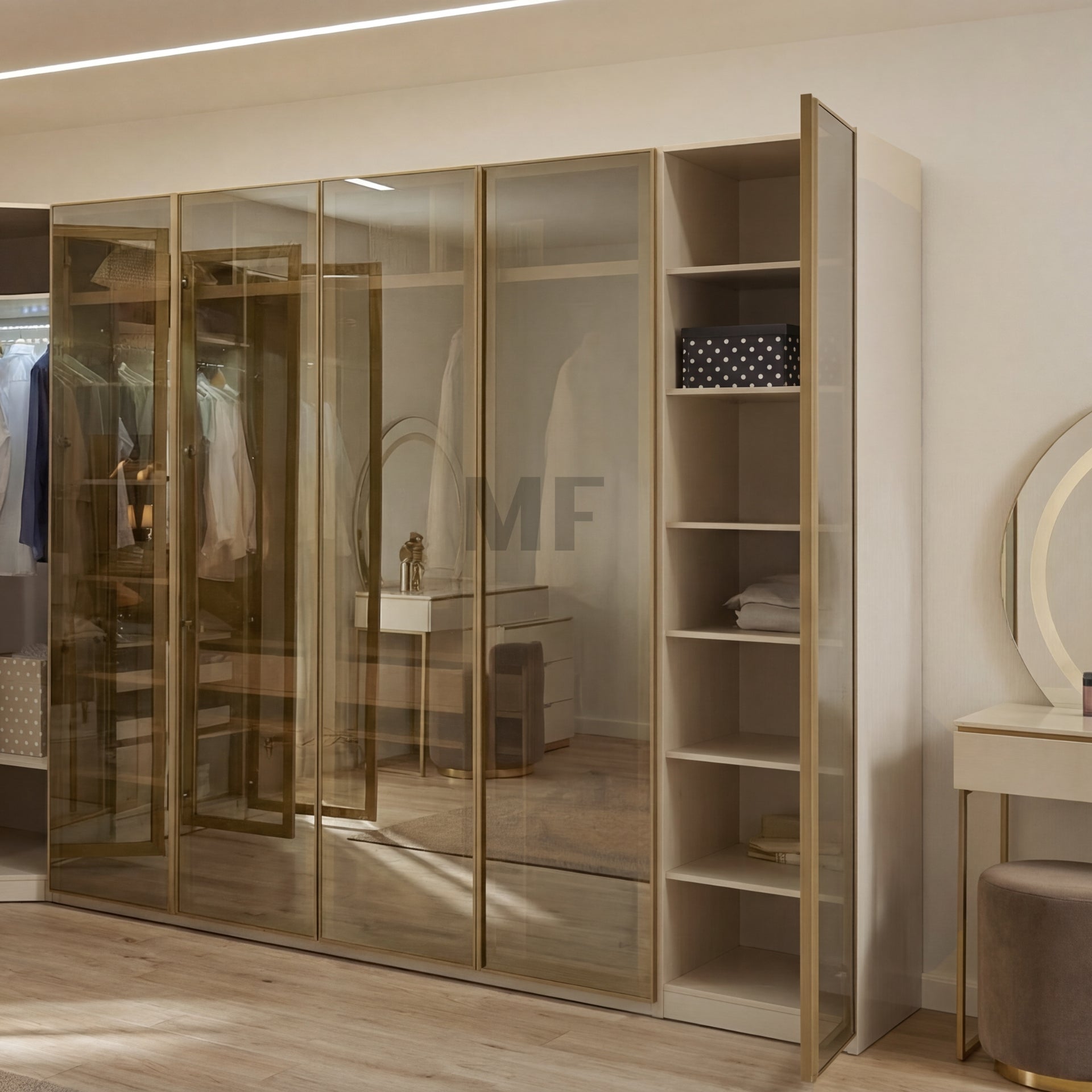 Модулен гардероб Kapadokya покаваш вътрешно разпределение на еднокрилият вариант
