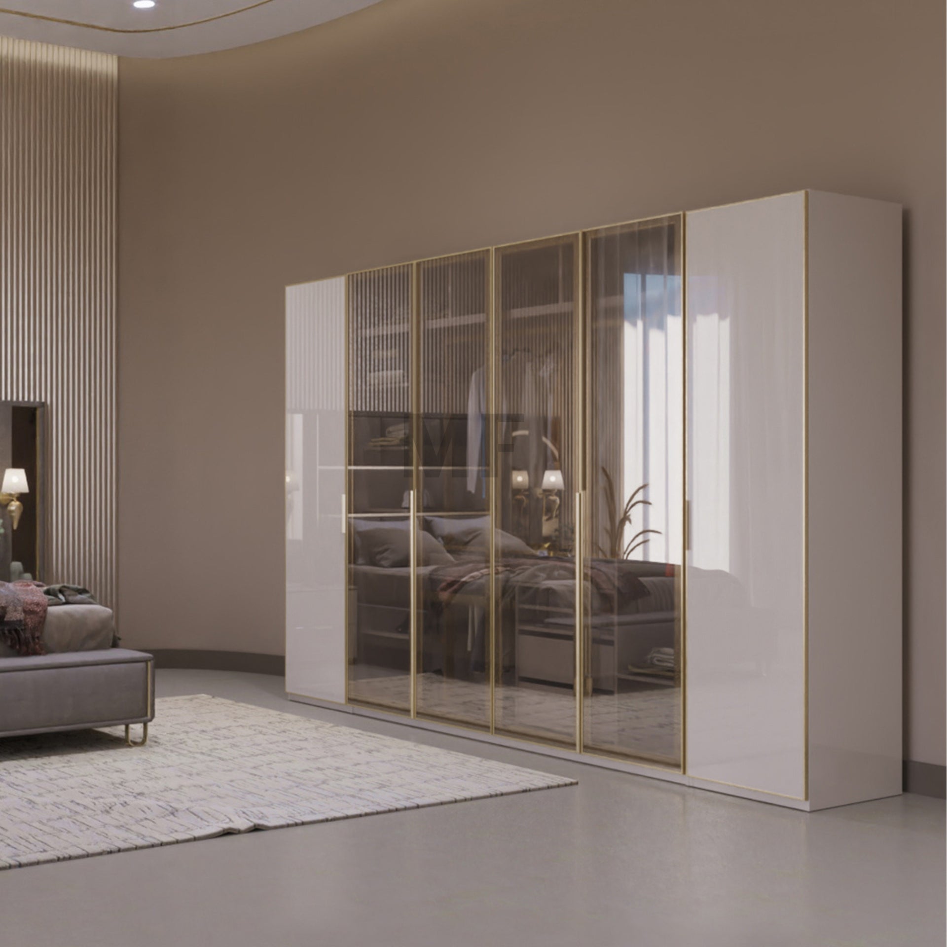 Модулен гардероб Kapadokya с плътни и стъклени врати
