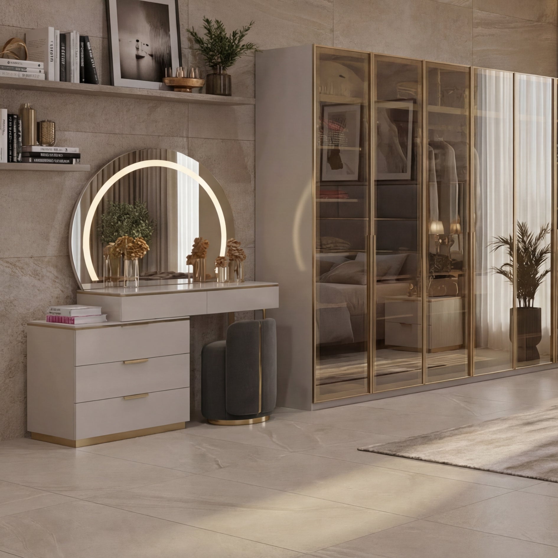 Тоалетка Kapadokya, фронтален изглед към огледалото и трите чекмеджета.