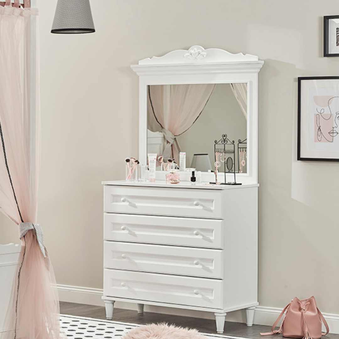 Огледало за детски скрин Lora – бяло с декоративна рамка