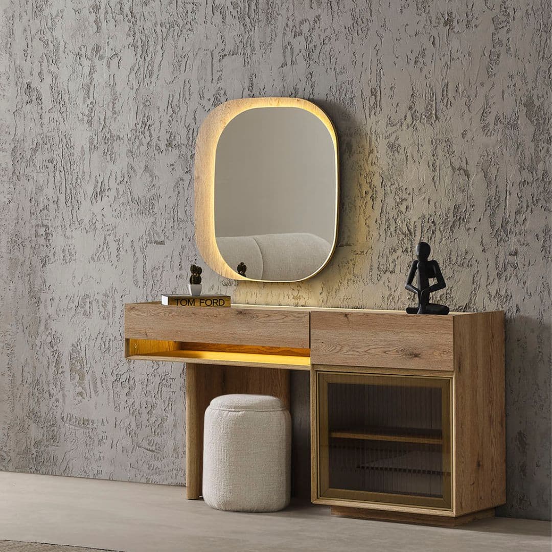 Тоалетка с огледало Anka – фронтален изглед с подчертани изчистени линии.