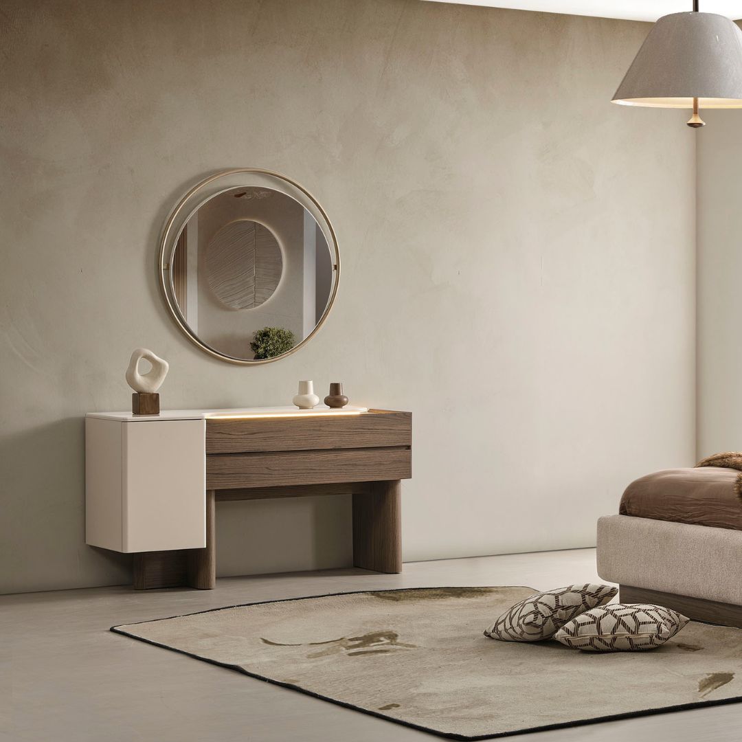 Тоалетка с огледало Liva – фронтален изглед с широк плот и изчистени линии.