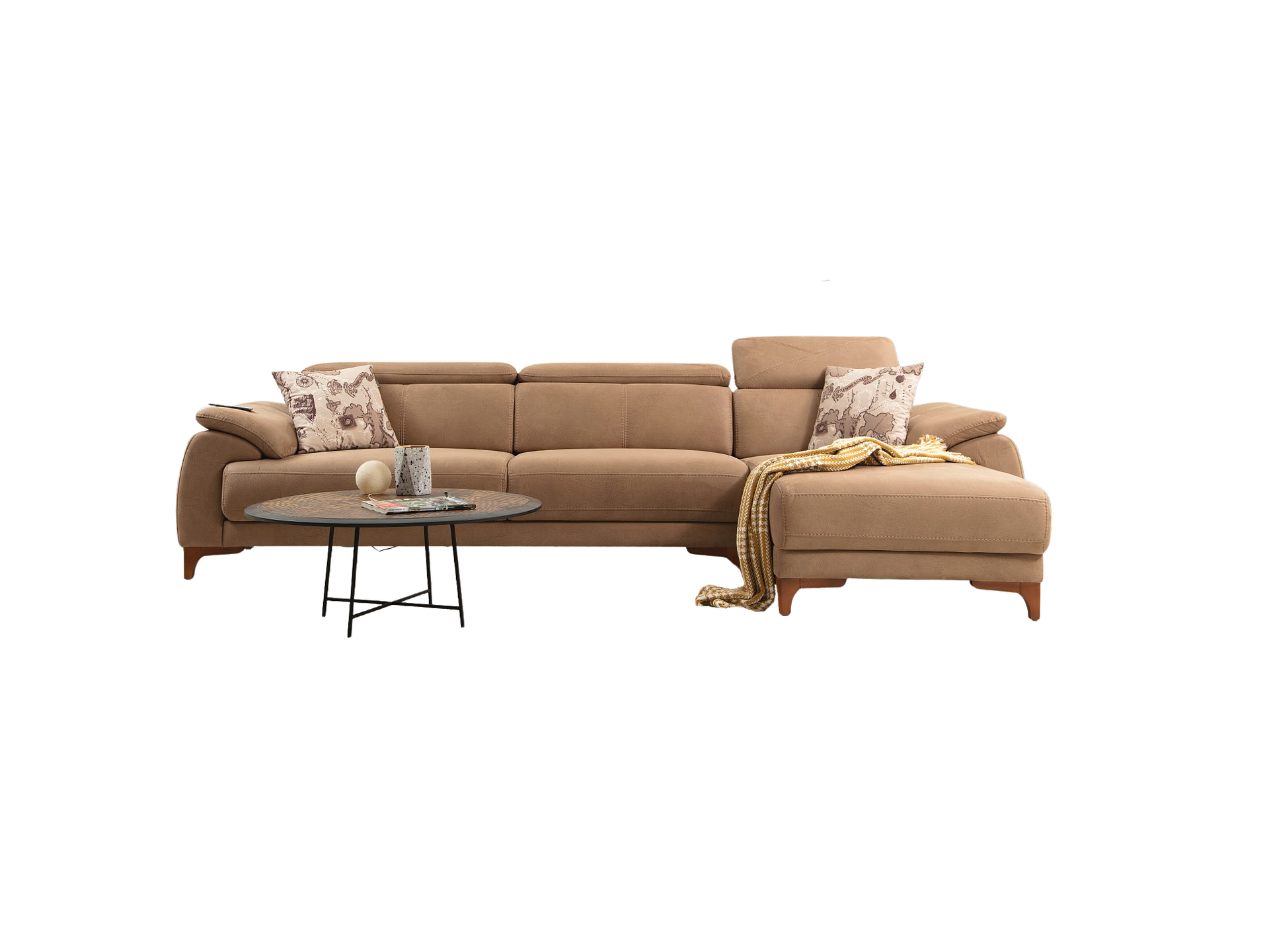a sectional sofa with a coffee table in front of it