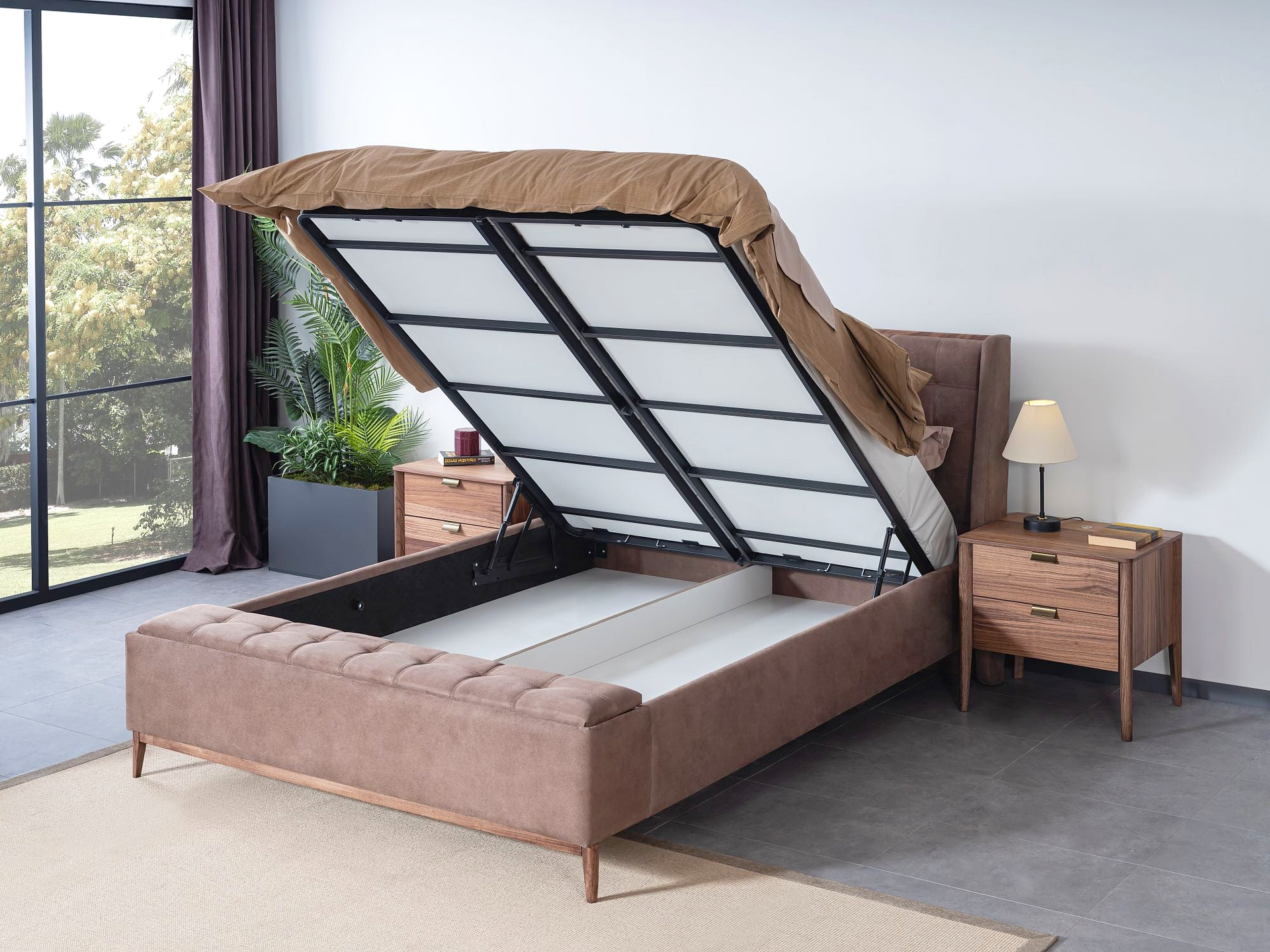 a bed that has a mattress in it