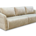 a beige couch with four pillows on top of it