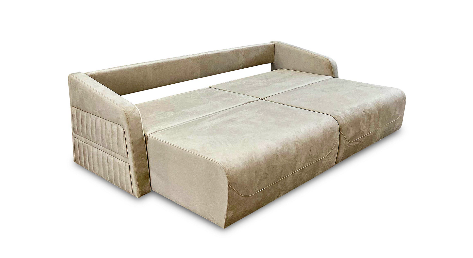 a couch that is sitting on a white surface