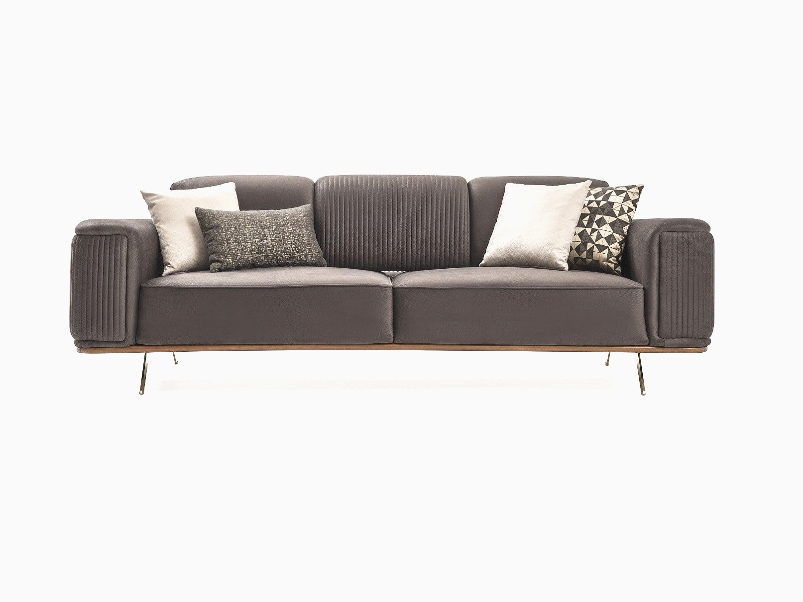 a gray couch with pillows on it